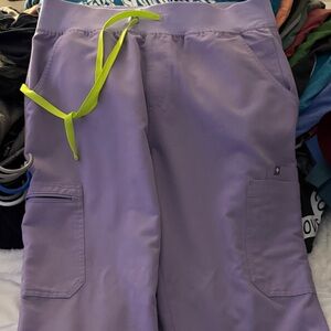 Figs Women's Scrub Pants in Lavender and Neon Yellow